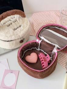 1个可爱撞色毛绒迷你化妆包，适合女孩，迷你手提包，便携式口红收纳包，化妆包桶，时尚文字刺绣多功能旅行收纳包，珠宝发饰收纳包，旅行必备，日常用品，家居装饰，生日礼物，新年礼物 - 彩色 - 查看 9