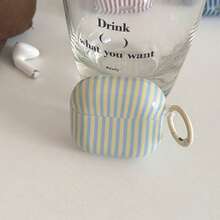 极简黄色条纹挂环耳机保护套，兼容 Pro 3、新款 Pro 2、可爱 Apple 4 极简 3，女士个性化半耳机保护套 - 黃色 - 查看 3