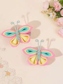 2pcs Pastel Butterfly Hair Bows For Women Delicate Butterfly Shaped Alligator Clips Vacation/Spring Hair Clips Cute Sweet Daily Barrettes Elegant Tiny Hairpins Women Hair Accessories,Summer,Holiday,Travel - Multicolor - View 1