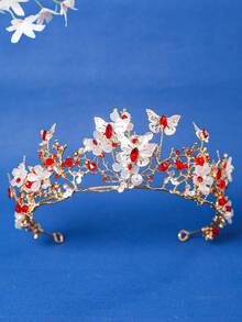 1pc Multicolor Butterfly & Flower Rhinestone Alloy Baroque Crown, European And American Style For Performance, Banquet, Party Travel Accessories - Multicolor - View 11