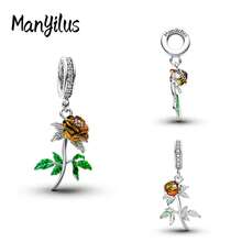 Manyilus 925纯银花朵蝴蝶蜜蜂吊坠套装，自然灵感三叶草珐琅镶嵌立方氧化锆串珠，适配原装手链项链，DIY珠宝礼物（女士） - 彩色 - 查看 21