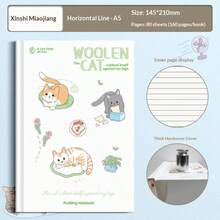 Cute Student Hard Cover Notebook, Matte Hard Shell Notebook, A5/Classroom Notes, Cat Language Diary Ruled, Thick Hard Cover, 80 Sheets/160 Pages, 145*210mm, Cartoon Cat Pattern, Student Workbook Diary - Notebook - View 12