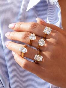 1 chiếc nhẫn nữ cỡ lớn đính đá Zirconia lấp lánh, mạ vàng 18k, chất liệu thép không gỉ (hình trái tim/tròn/chữ nhật/hình oval), nhẫn cưới kim cương lớn chống thấm nước, ít gây dị ứng, trang sức phong cách Y2K Hip Hop, món quà lý tưởng cho tiệc tùng, đám cưới, dạ hội, đeo hàng ngày, Ngày Valentine, sinh nhật, Giáng sinh, kỷ niệm, phù dâu, tiệc độc thân. - Nhiều màu - Xem 3