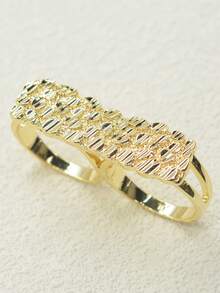1 pieza Anillo doble para dedo de diseño dorado, anillos apilables para hombres - Dorado - Ver 5