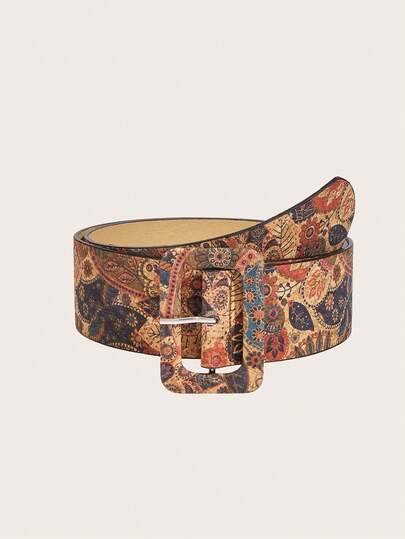 1pc Women's Retro Wide Belt, Classic Printed PU Leather Fashion Accessory Waistband, Suitable For Dates, Parties, And Daily Outfits