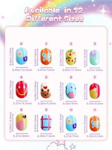 NAIO 216pcs Kids Press On Nails Set, Cute Bear Flower Macaron Pizza Strawberry Fries Pig Cat Unicorn Rainbow Pattern Short Full Cover False Nails Colorful Full Cover Short False Nails For Girls, Cute Mixed Pattern Wearable Nail Kit With Storage Box & Nail File A Wonderful Gift For Your Daughter, Granddaughter, And Great-Granddaughter. - Multicolor - View 5