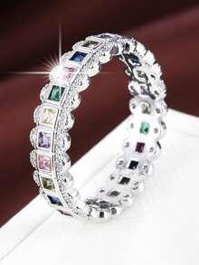 1 chiếc nhẫn nữ thiết kế hình vuông hình học đính đá Cubic Zirconia. - Nhiều màu - Xem 20