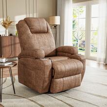Devoko Leathaire Swivel Rocker Recliner Chair With Vibration Massage, 360° Swivel Recliner For Adults, Ergonomic Lounge Chair With Cup Holders, Lazy Recliner Single Sofa - màu nâu - Xem 3