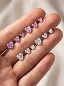 3pcs 925 Sterling Silver Tiny Heart Shaped Cartilage Earrings, Delicate Jewelry For Daily Wear, Wedding, Party, Engagement, Anniversary, Valentine's Day - Love - View 4