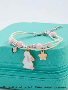 1pc Cute Rabbit Bracelet, Delicate Flower Rabbit Pendant Beaded Bracelet, Party Jewelry Gift For Teens, Girls Accessories - Style 1 - View 5