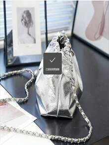 1pc Solid Silver Cloud Shoulder Bag, Shiny Fashion Versatile Handbag, Crossbody Bag Suitable For Party, Travel, Gathering, Date, Gift - Bright silver - View 8