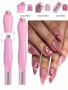 Pink 3D Heart Magnet, 6-In-1 Cat Eye Magnet With Dual Line And Moon Snake Pattern, Flower And French Nail Art Design, Multi-Effect UV Gel Nail Magnetic Tool Suitable For Home Salon DIY, Perfect For Nail Art Beginners, Nail Artists And DIY Enthusiasts, Great Gift For Valentine's Day And Mother's Day - Pink - View 1
