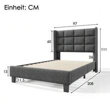 Modern Design Upholstered Bed With Its Upholstered Headboard. Single Bed With Slatted Base, 90x200cm, In Linen, Medium Firmness (Without Mattress) - Grey - View 12