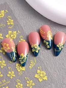 3D芙蓉花美甲贴纸，黑色/金色/蓝色樱花花瓣，Y2K风格自粘美甲装饰，女士DIY美甲配件 - 彩色 - 查看 5