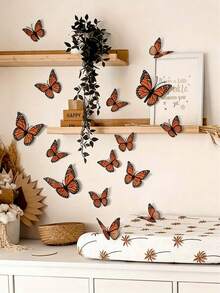 12pcs 3D Monarch Butterfly Wall Stickers - Made Of PVC Plastic, Vibrant Orange And Black Design, Ideal For Wedding, Birthday, Graduation And Holiday Decorations, Butterfly Decor, Room Decor, Bedroom Decor,Party Decorations Home Decor. - Orange - View 7