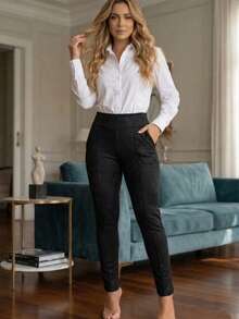 Atelie Kr Women's High-Waisted Riding Pants In Suede Skinny Style - 黑色 - 查看 4