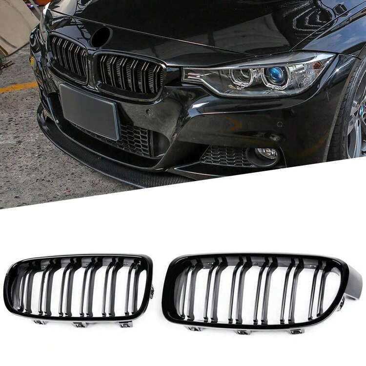 Bộ 2 lưới tản nhiệt trước màu đen bóng dạng nan kép cho BMW 3 Series F30 F31 2012-2018 - Bộ 2 món - Xem 3