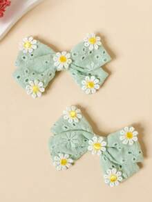 2pcs Sunflower Decor Bow Hair Clips, White Fabric Bow Hair Clips, Elegant Alligator Clips, Suitable For Daily Wear And Teens - A - View 5