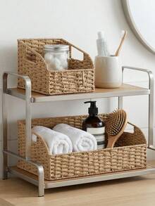 1 chiếc/3 chiếc (S+S+L) Giỏ đựng đồ hình chữ nhật đan bằng giấy, Giỏ đựng đồ đan thủ công kiểu Bohemian có tay cầm, Giỏ đựng đồ đan thủ công dùng để trang trí kệ phòng khách, đựng giấy vệ sinh, đồ trang trí bàn, đồ chơi và chìa khóa. - Màu be - Xem 5