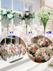 22pcs Artificial Peony Flowers With Stems, Baby's Breath Artificial Flowers, Suitable For Wedding Party Decor, Cake Decor, Home Living Room Dining Table Decor, Fake Plants, Autumn Decor, Room Decor, Desk Decor, Garden Decor, Home Decor, Back To School Supplies - Multicolor - View 13