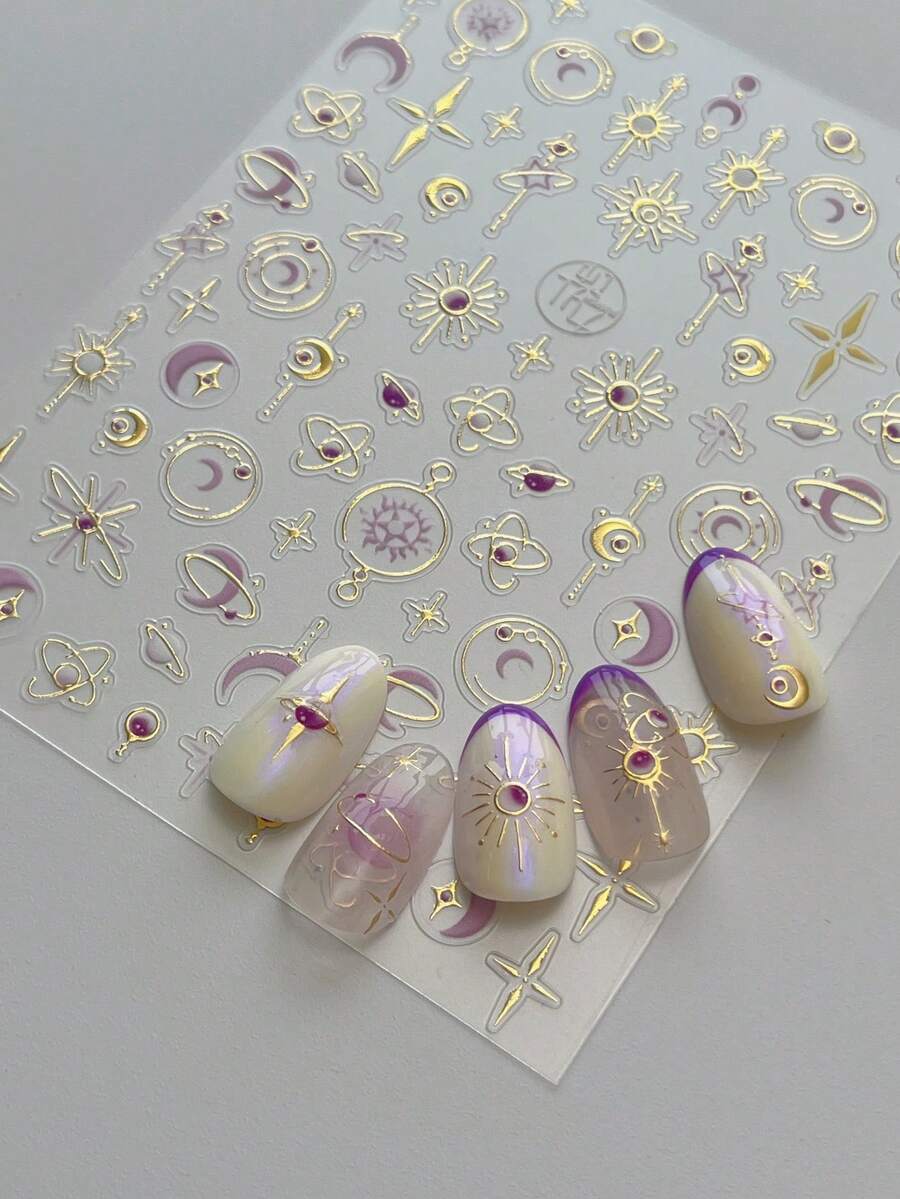 Choic Gold- und Silbersterne, Monde Nail Art Zubehör Aufkleber 3D glänzende bronzefarbene Nagel Aufkleber selbstklebende Maniküre Dekorationen Abziehbilder DIY Nagel Teile - Verschiedenfarbig - Übersicht 1