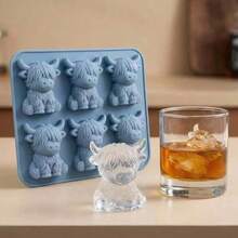 Molde de silicona para hacer cubitos de hielo con diseño de vaca de las tierras altas, molde divertido para hacer hielo, molde universal para cubitos de hielo para refrigeradores domésticos, fácil de desmoldar, molde multifuncional para cubitos de hielo, moldes específicos para diferentes bebidas, adecuado para uso doméstico diario en verano, accesorio para hacer hielo en verano, ayuda para aliviar el calor del verano. - Azul - Ver 2