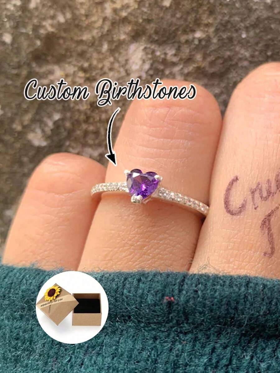 1 pieza Anillo de plata de ley 925 con piedra de nacimiento, Anillo de piedra de nacimiento para mamá, Anillo de piedra de nacimiento minimalista y elegante, Regalo personalizado, Regalo de cumpleaños