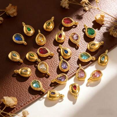 5 mặt dây chuyền nhỏ hình giọt nước bằng thép không gỉ 304 mạ vàng 18K, đính pha lê thủy tinh nhiều màu sắc, dùng để tự làm bông tai, vòng tay, phụ kiện trang sức nữ, linh kiện trang sức bằng thép không gỉ dành cho nữ.