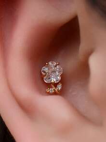 一套20克18K镀金女士耳环，精致不锈钢迷你花朵耳钉，适合多种耳洞，镶嵌水晶锆石，可佩戴于耳垂、耳廓、耳屏、耳窝等位置，适合日常佩戴，不易褪色。 - 一件圓餅鋯石花耳環 - 查看 3