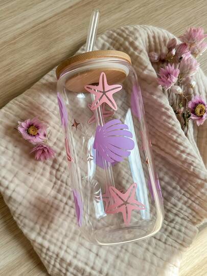 Cốc cà phê đá Purple Shell có ống hút, cốc latte đá hình trụ kiểu Ins, có thể tái sử dụng, di động và dễ vệ sinh, (Cốc nước uống mùa hè cho học sinh, đồ dùng gia đình, bình nước, cốc thủy tinh, cốc có ống hút, bình đựng nước) Quà tặng Ngày của Mẹ