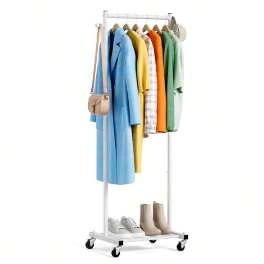 MISSLO - Percheros pequeños para colgar ropa con ruedas 60 pulgadas estante de ropa con estantes estante portátil con ruedas para espacio pequeño color blanco - Blanco - Ver 1