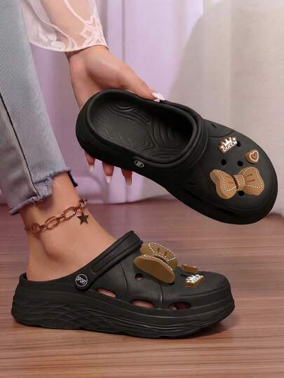 MAOLI Women's Summer Sandals With Bowknot Decor, Thick Sole Elevated Breathable Slip-On Sandals, 3cm Platform, Lace-Up, Lightweight & Ventilated, Outdoor Sports Suitable