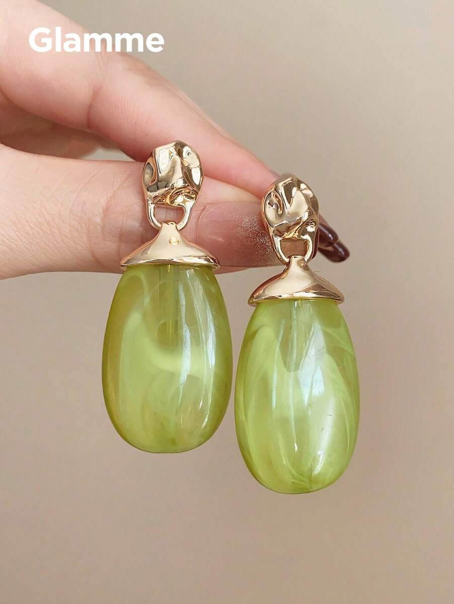 1 Pair Resin Green Water Drop Earrings, Casual Vacation Commute Party Exaggerated Earrings For Women