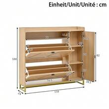 Shoe Cabinet With Hinged Lid, Double Hinged Lid Plus Side Cabinet, Top Open Compartment, Geometric Embossed Cabinet Door, Metal Frame, Xuanguan Locker, Large Capacity Shoe Rack - View 3