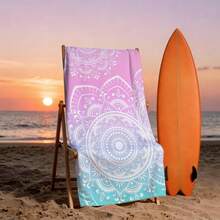 1pc Ombre Mandala Print Ultra-Soft Microfiber Beach Towel, Available In Multiple Sizes, Lightweight And Suitable For Swimming, Camping, Sports, Beach Or Gym - Pink and Blue Gradient Mandala - View 7