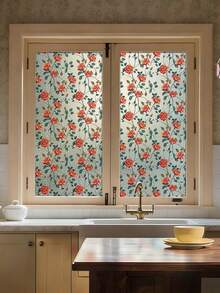 Fancy Rose Pattern Laser Window Sticker, Rainbow Effect Privacy Film For Glass, Aesthetic Static Cling Decorative Decal For Bedroom & Bathroom, 17.7" X 78.7" Window Privacy, Bedroom Window Decor, No Glue Window Decal, Removable Window Sticker, Aesthetic Home Decor, Glass Door Film, Rose Floral Pattern, Light Blocking Window Film, Decorative Glass Sticker, Home Window Decoration - 1PC - View 3