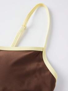 Women's 2 Piece Swimsuits Spaghetti Strap Contrast Line Bikini Set Summer Bathing Suits - 褐色 - 查看 8