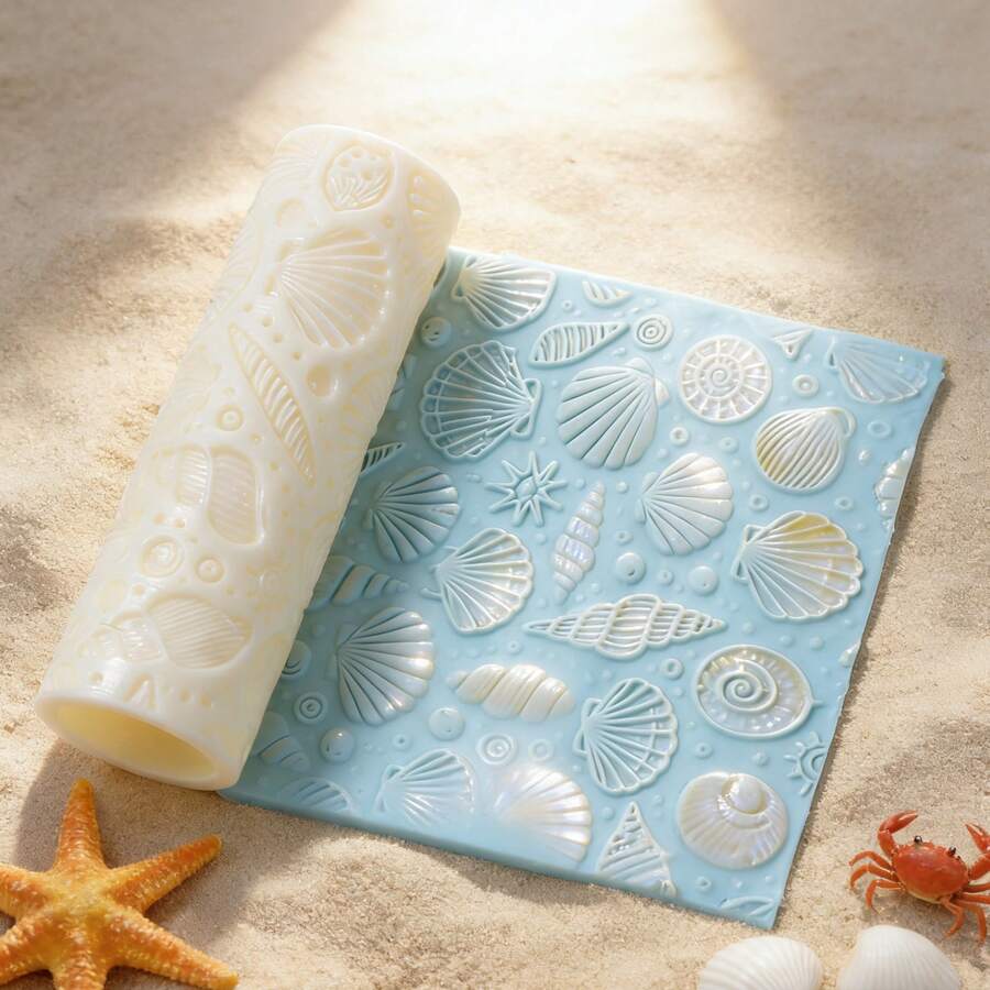 Zhonghui Mold Rodillo de textura de concha marina Herramienta de estampado con patrón de océano para arcilla, yeso, jabón, manualidades DIY