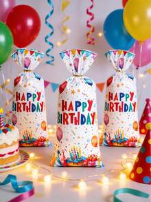 25/50 piezas Bolsas de regalo de plástico para cumpleaños, bolsas de embalaje de regalo con patrón de lunares y globos de colores, suministros para fiestas de cumpleaños, pequeños negocios, compras, decoración de fiestas de cumpleaños felices, bolsas de regalo para fiestas - Multicolor - Ver 2