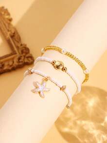 Bộ 3 chiếc vòng chân mặt dây chuyền hình sao biển và vỏ sò thanh lịch và dễ thương lấy cảm hứng từ đại dương mùa hè, phong cách Bohemian cổ điển, trang sức gợi cảm dành cho nữ giới, thích hợp đeo hàng ngày, dự tiệc, đi biển (Số lượng hạt và thứ tự ngẫu nhiên) - Nhiều màu - Xem 7