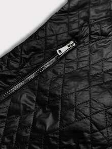 Chaqueta acolchada para mujer, chaqueta ligera con capucha, capucha desmontable, aislamiento con una fina capa de plumón sintético, cierre de cremallera, 2 bolsillos, largo hasta la cadera, estilo informal, primavera/otoño. - Negro - Ver 5