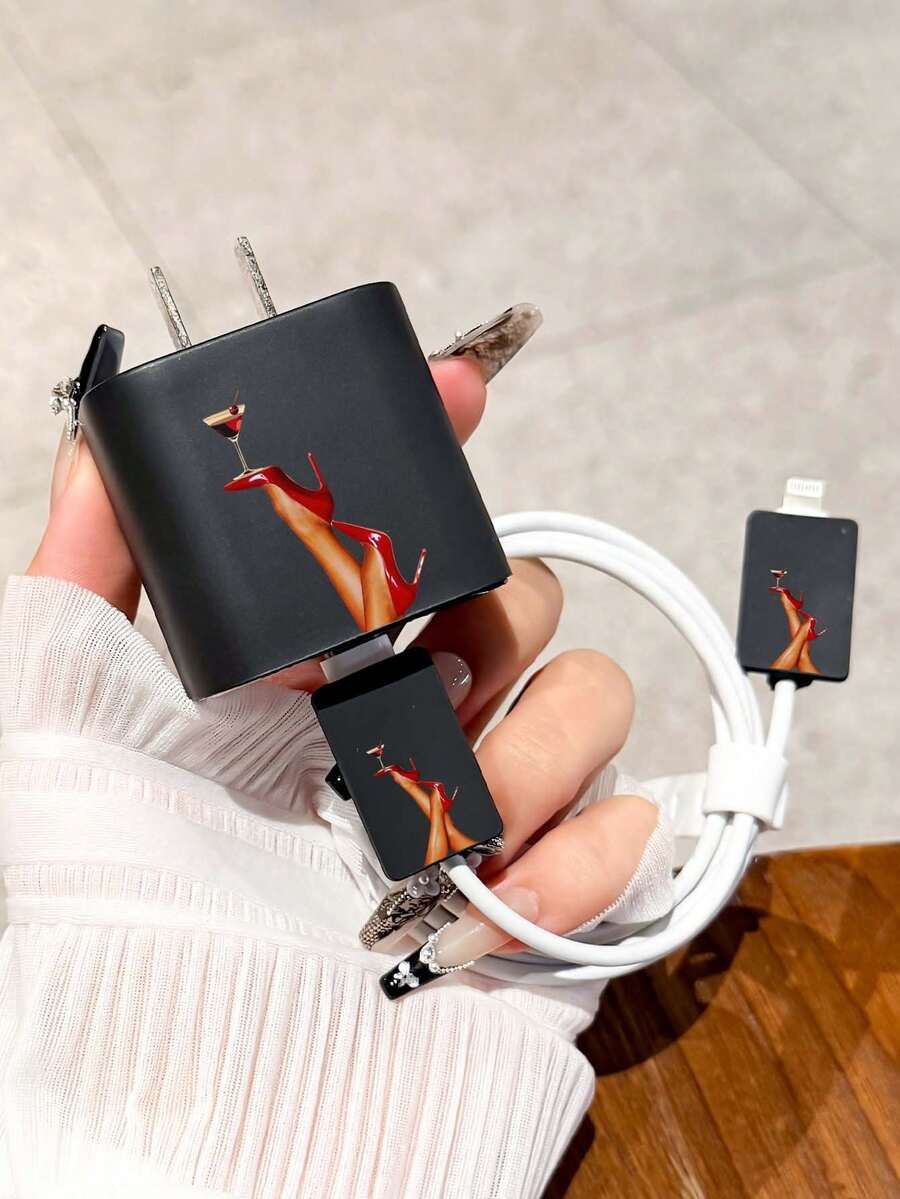 Funda protectora de carga con inspiración en tacón alto rojo, compatible con iPhone 15 Pro Max, 17 Pro Max, 16 Pro Max, 11, 12, 13, 14 Pro Max - Negro - Ver 1