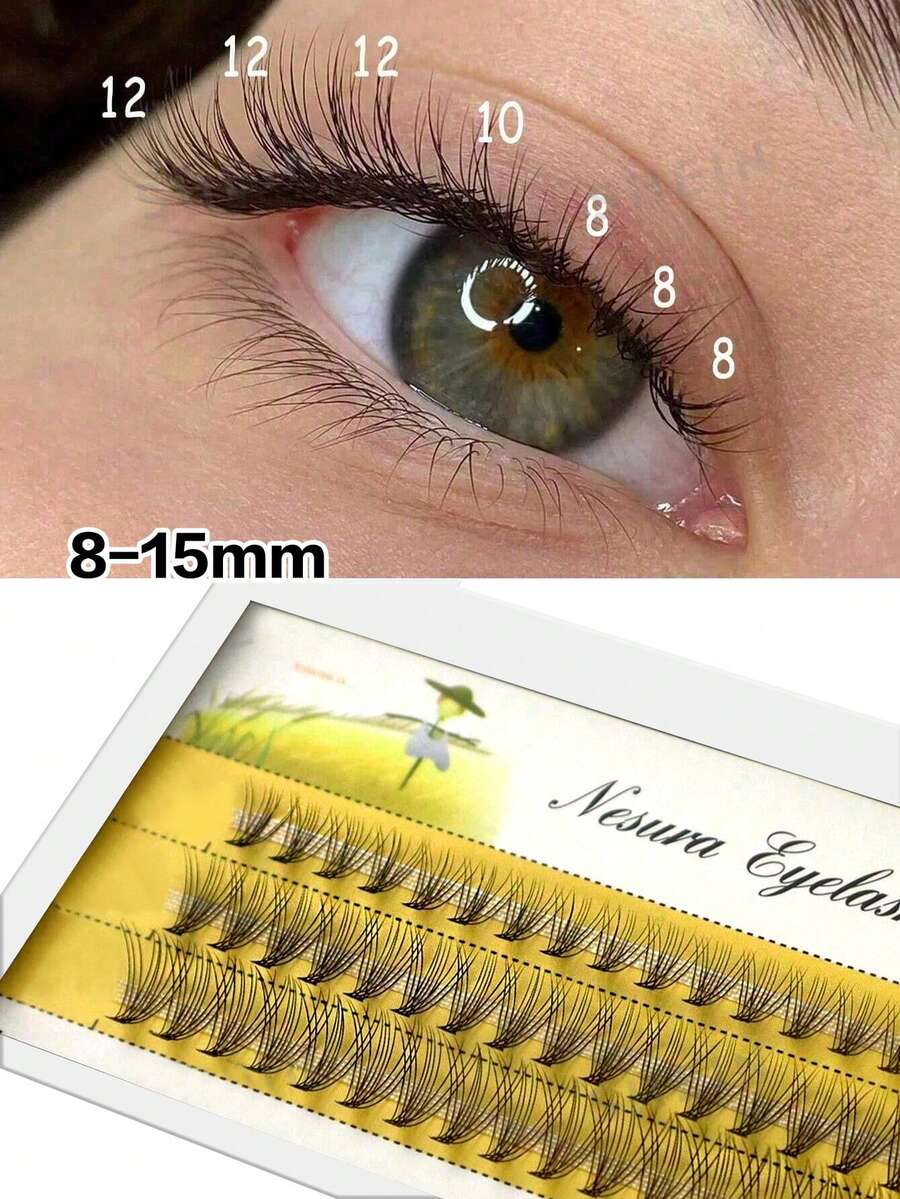 Waloshow 60pcs Individual False Eyelashes, 20D, 6~15mm, Natural Look, Lengthening & Long-Lasting, Suitable For Party & Occasions - C - View 1