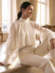 Perirose Đầm midi dáng chữ A cổ yếm màu xanh nhạt thanh lịch dành cho nữ, kiểu Pháp gợi cảm, quyến rũ cho kỳ nghỉ. - trắng - Xem 6