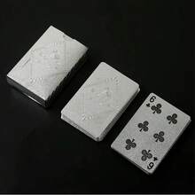 1/2 Set Of Waterproof Gold Foil Playing Cards - Waterproof Black Gold Foil Playing Cards - Plastic Playing Cards, Hot Stamping Process - Very Suitable For Magic And Collectors. Magic Playing Cards Are Fashionable, Waterproof, Wear-Resistant, And Creative Travel Gifts. The High-End Frosted Texture Is Suitable For Outdoor Activities, Friend Gifts, And Family Entertainment - Silver - View 4