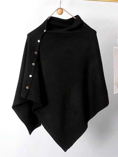 1pc Solid Color Shawl For Women, Spring And Autumn Fashionable Versatile Oblique Buckle Loose High-End Shawl Cape Outerwear Decoration Scarf