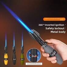 Large Torch Lighter, Kitchen Baking Lighter, Butane Lighter, Butane Torch Outdoor Camping Multifunctional Lighter, Adjustable Flame Size, Lighter With Locking Function, Green Straight Flame, Windproof Lighter, (Excluding Butane) - Dark Grey - View 5