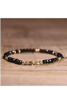 1 chiếc vòng tay đá mặt trăng và đá mặt trời tự nhiên, vòng tay đính hạt đá quý, quà tặng cho nữ, trang sức đá mặt trời và đá mặt trăng cầu vồng. - Tourmaline đen tháng 10 - Xem 2