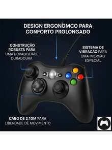 Wired Controller For Xbox 360, Black Color, Console, Econogamer Brand, Joystick, Gamepass, Steam, TV, PC, Android, PC, Notebook - 查看 4