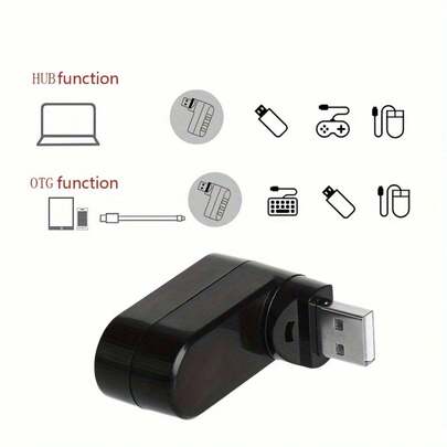 רכזת USB מסתובבת 2.0 עם 3 יציאות ובסיס מסתובב 360°, עיצוב קומפקטי למחשבים ניידים ונייחים, קישוריות מרובת יציאות, מבנה עמיד, תואם להתקני USB-C ו-USB-A, אביזר למחשב נייד, אביזר אופנתי, חזק ועמיד